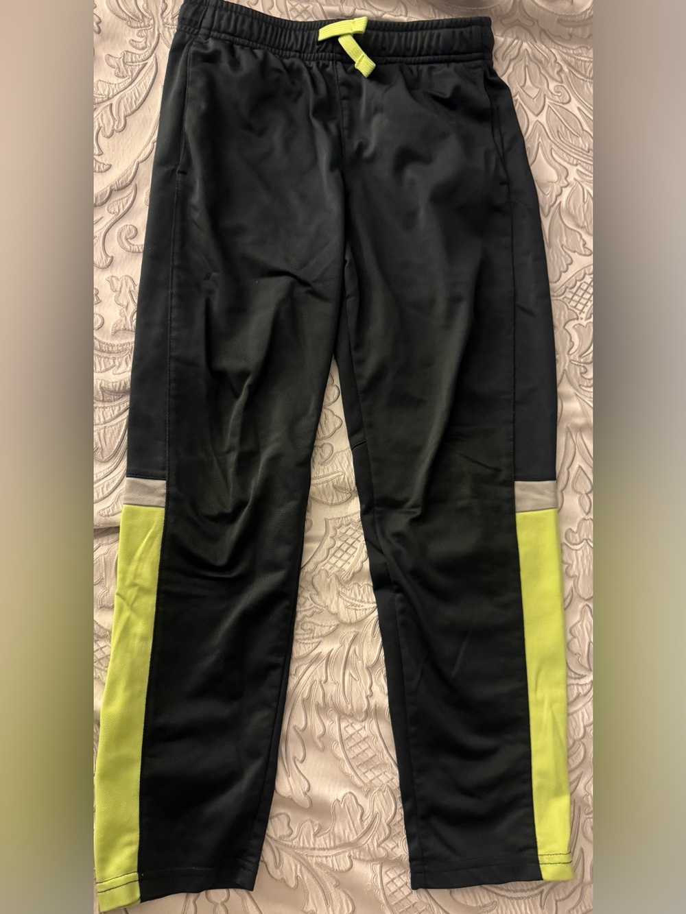 Boy’s Size Large 10-12 Black Track Pants with Neon Yellow Accents